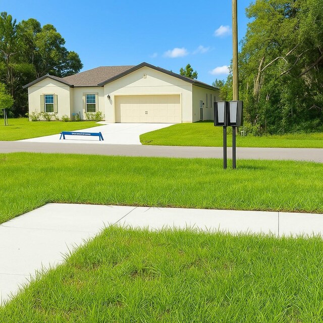 313 Bass Ct, Kissimmee, FL 34759 - view of front of home featuring a front yard, a garage, driveway, and stucco siding