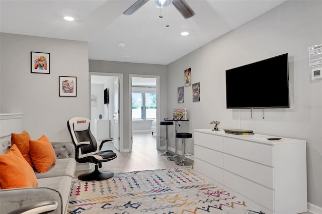 720 Gardenia Ln, Davenport, FL 33897 - living room featuring wood finished floors, a ceiling fan, and recessed lighting