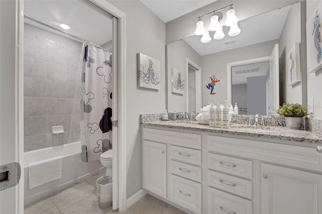 720 Gardenia Ln, Davenport, FL 33897 - full bathroom with tile patterned floors, double vanity, and shower / tub combo with curtain
