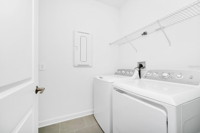 1596 Contentment Loop, Kissimmee, FL 34744 - washroom featuring washing machine and dryer, electric panel, baseboards, and light tile patterned floors