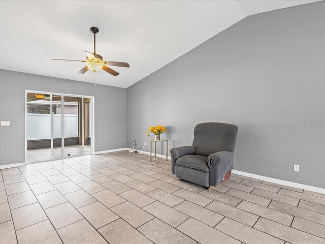 112 Lake Butler Ave, Haines City, FL 33844 - sitting room with ceiling fan, lofted ceiling, baseboards, and light tile patterned floors