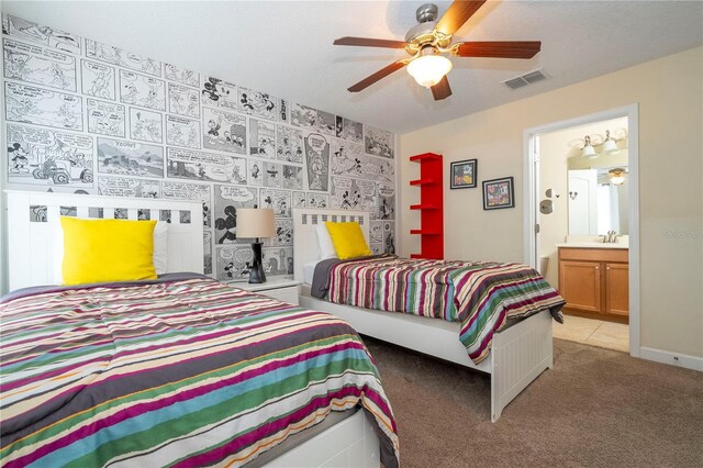 1439 Moon Valley Dr, Davenport, FL 33896 - bedroom with light colored carpet, a sink, connected bathroom, and ceiling fan