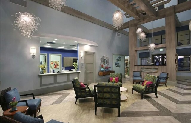1439 Moon Valley Dr, Davenport, FL 33896 - community lobby with a towering ceiling and beam ceiling