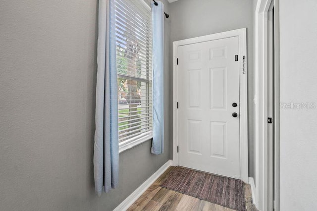 17516 Blessing Dr, Clermont, FL 34714 - doorway with dark wood-type flooring and baseboards