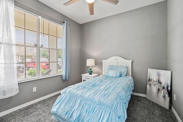 17516 Blessing Dr, Clermont, FL 34714 - bedroom featuring carpet, baseboards, and ceiling fan