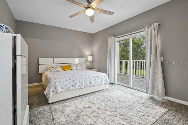 17516 Blessing Dr, Clermont, FL 34714 - bedroom featuring carpet floors, access to outside, baseboards, and a ceiling fan