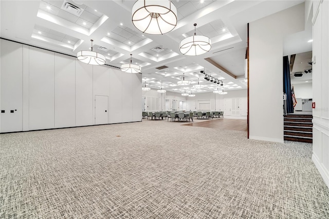 2578 Cliff Way, Saint Cloud, FL 34771 - interior space featuring carpet floors, coffered ceiling, a high ceiling, beamed ceiling, and recessed lighting