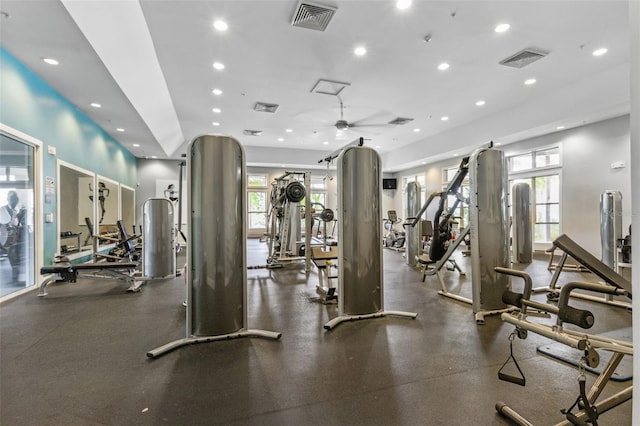 9844 Beach Port Dr, Winter Garden, FL 34787 - gym featuring plenty of natural light, recessed lighting, and ceiling fan