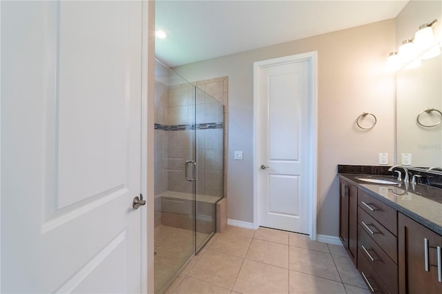 3651 NW 56th Ave, Ocala, FL 34482 - bathroom featuring vanity, a stall shower, tile patterned floors, and baseboards