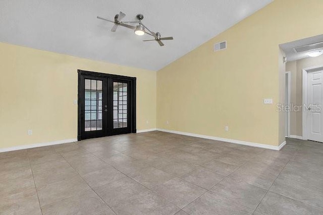 9319 Woodbreeze Blvd, Windermere, FL 34786 - unfurnished room featuring lofted ceiling, french doors, ceiling fan, and baseboards