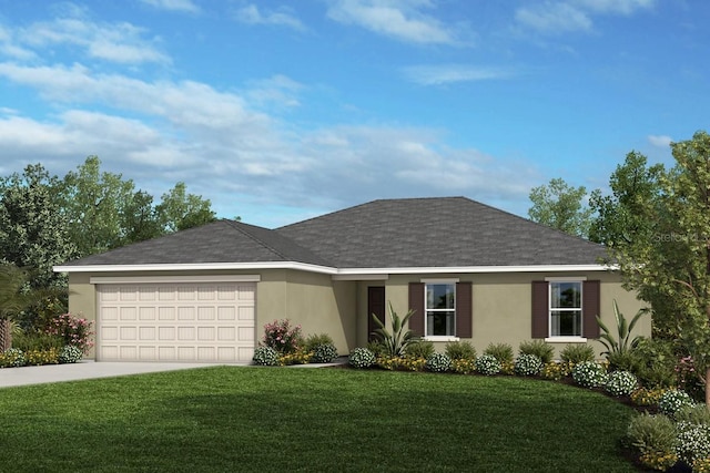 17414 Gulf Preserve Dr, Fort Myers, FL 33908 - single story home with a garage, a front yard, stucco siding, driveway, and a shingled roof