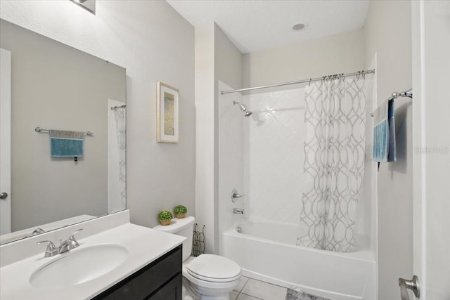 914 Fallon Hills Dr, Haines City, FL 33844 - bathroom with shower / bathtub combination with curtain, vanity, toilet, and tile patterned floors