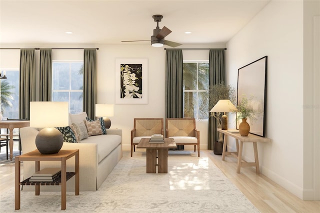 8231 N Wakefield Dr Unit 31, Dunnellon, FL 34434 - living room featuring wood finished floors, baseboards, a ceiling fan, and recessed lighting
