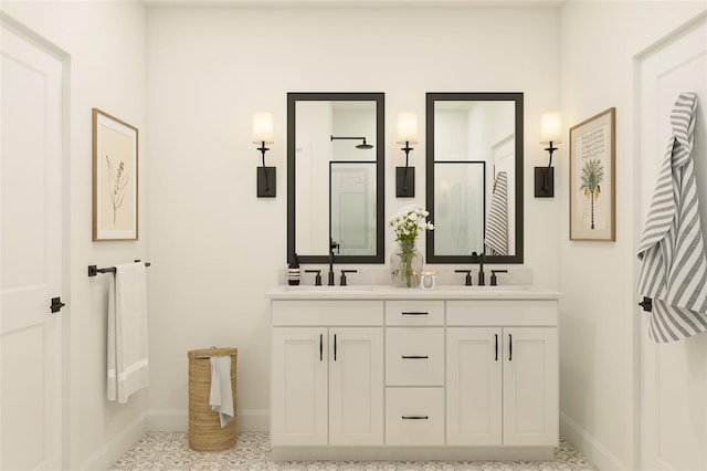 8231 N Wakefield Dr Unit 31, Dunnellon, FL 34434 - full bathroom featuring double vanity, baseboards, and a shower with door