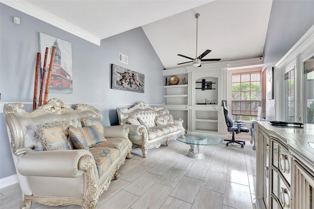 2971 Cayman Way, Orlando, FL 32812 - living area with a ceiling fan, lofted ceiling, and baseboards