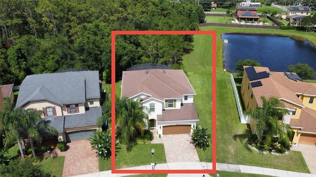 1016 Fountain Coin Loop, Orlando, FL 32828 - aerial perspective of suburban area featuring a large body of water and property parcel outlined