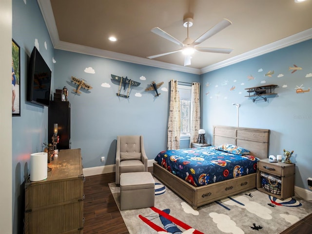 11106 Coniston Way, Windermere, FL 34786 - bedroom with ornamental molding, wood finished floors, baseboards, and ceiling fan