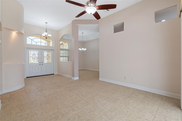 5 Florence Ct, Palm Coast, FL 32137 - entrance foyer featuring a chandelier, tile patterned floors, ceiling fan, and baseboards