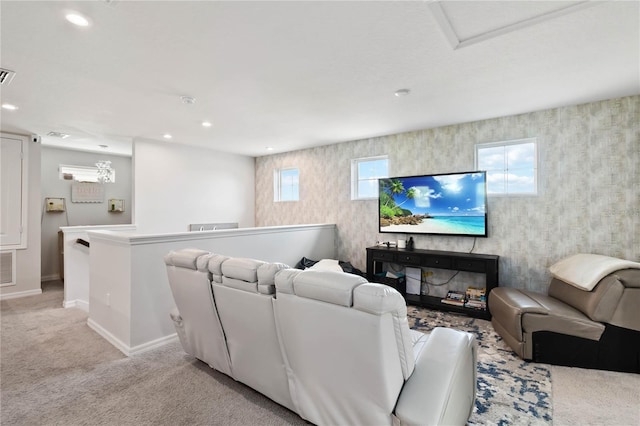 5639 Timber Meadow Way, Saint Cloud, FL 34771 - living area featuring wallpapered walls, carpet flooring, and recessed lighting