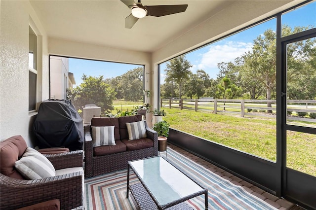 5639 Timber Meadow Way, Saint Cloud, FL 34771 - sunroom featuring a ceiling fan, healthy amount of natural light, and an outdoor living space