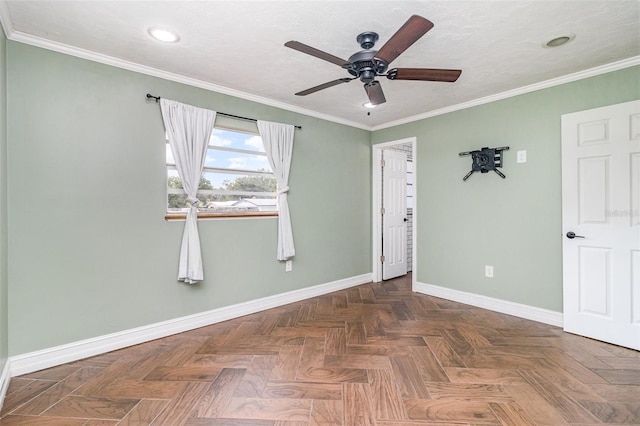 13 Scott Ln, Rockledge, FL 32955 - unfurnished room with baseboards, a ceiling fan, recessed lighting, and ornamental molding