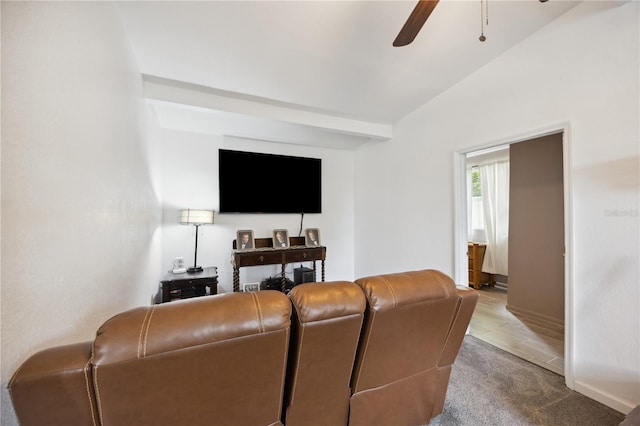 1649 W Waycross Cir, Deltona, FL 32725 - living room with ceiling fan, carpet, and lofted ceiling