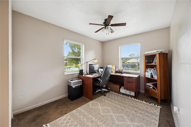 1649 W Waycross Cir, Deltona, FL 32725 - carpeted office space featuring healthy amount of natural light, baseboards, and a ceiling fan