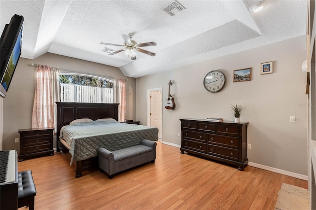 1031 Kings Hwy, Kissimmee, FL 34744 - bedroom featuring lofted ceiling, light wood-style flooring, a textured ceiling, and ceiling fan