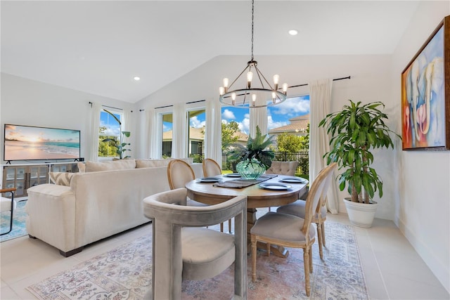 744 Curly Locks Loop, Apopka, FL 32703 - dining room with vaulted ceiling, a chandelier, light tile patterned floors, and recessed lighting
