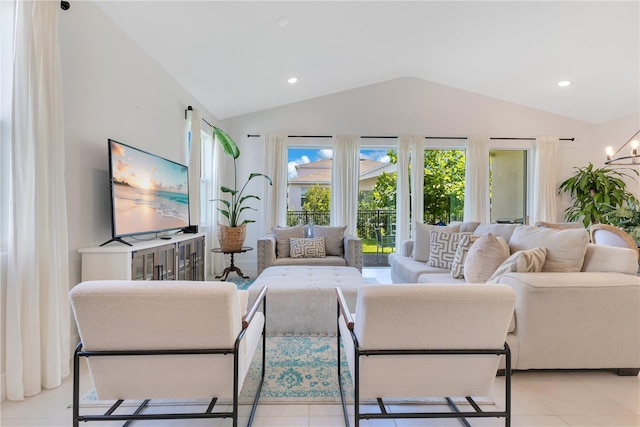 744 Curly Locks Loop, Apopka, FL 32703 - living area with lofted ceiling, light tile patterned floors, recessed lighting, and a chandelier