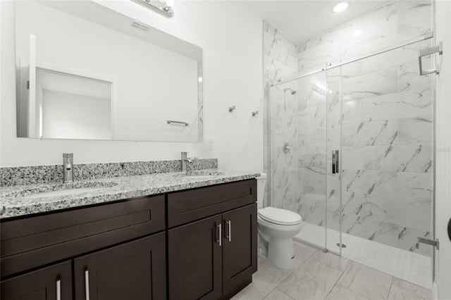 22 W Gulfstream Pl, Citrus Springs, FL 34434 - bathroom with a marble finish shower, marble finish flooring, double vanity, and recessed lighting