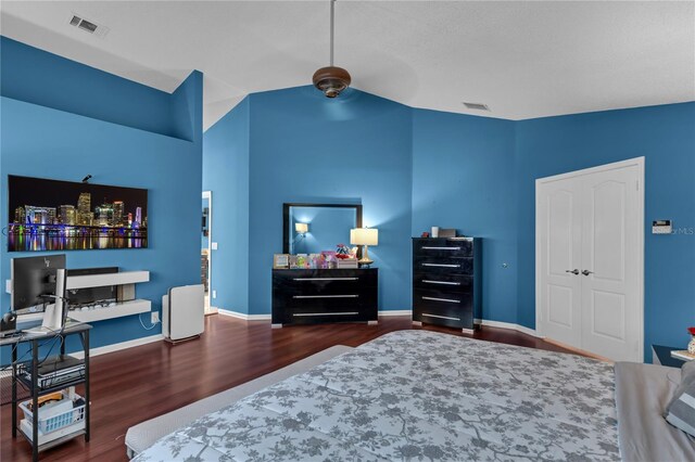19367 NW 13th St, Pembroke Pines, FL 33029 - bedroom with wood finished floors, lofted ceiling, a desk, and baseboards
