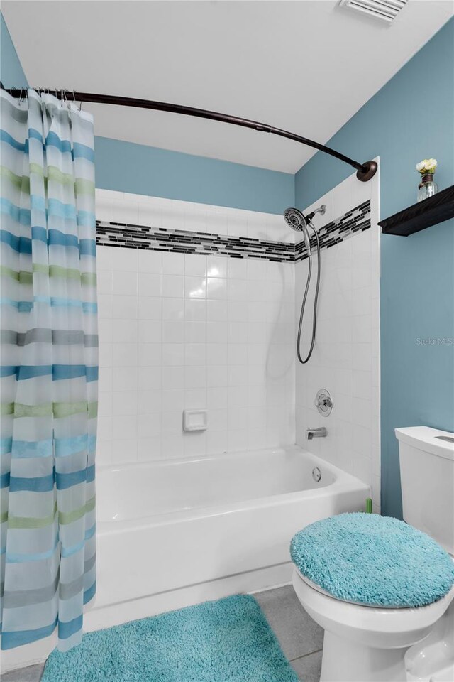 19367 NW 13th St, Pembroke Pines, FL 33029 - full bathroom with shower / bath combo with shower curtain, toilet, and tile patterned floors