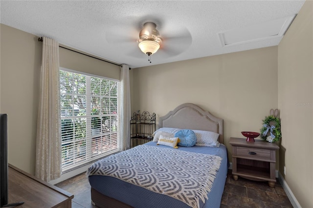 19367 NW 13th St, Pembroke Pines, FL 33029 - bedroom with attic access, a ceiling fan, baseboards, and stone finish flooring