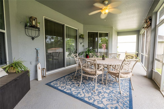 1780 Nature Cove Ln, Clermont, FL 34711 - sunroom featuring carpet, healthy amount of natural light, ceiling fan, a textured ceiling, and a textured wall