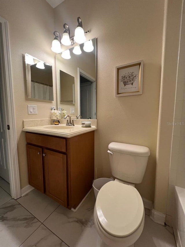 8894 Candy Palm Rd, Kissimmee, FL 34747 - full bathroom with vanity, toilet, curtained shower, and marble finish floors