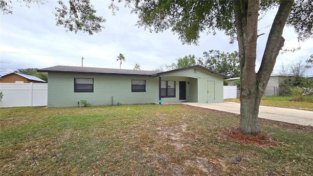 ranch-style house with concrete block siding