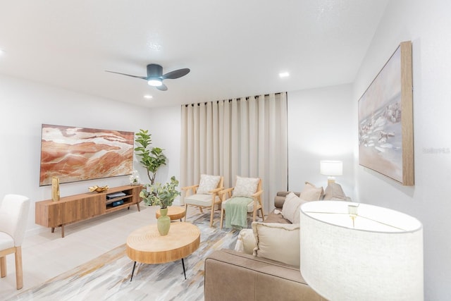 701 S Atlantic Ave Unit Ut21, New Smyrna Beach, FL 32169 - living room with a ceiling fan, wood finished floors, and recessed lighting