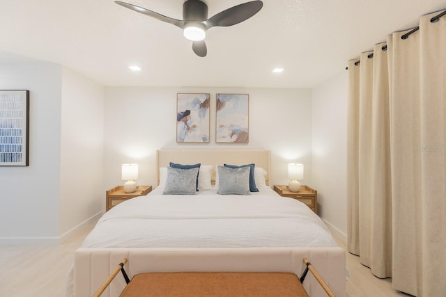 701 S Atlantic Ave Unit Ut21, New Smyrna Beach, FL 32169 - bedroom with baseboards, recessed lighting, light wood-type flooring, and ceiling fan