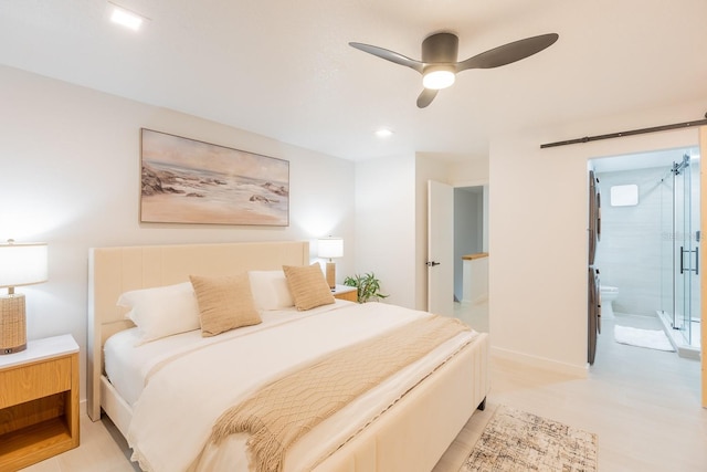 701 S Atlantic Ave Unit Ut21, New Smyrna Beach, FL 32169 - bedroom with ensuite bath, recessed lighting, baseboards, and a ceiling fan