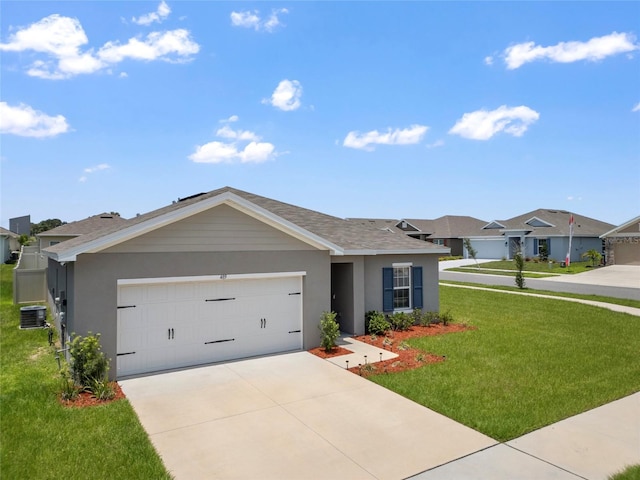 489 Panaro Ln, Haines City, FL 33844 - single story home with stucco siding, a front lawn, concrete driveway, a residential view, and a shingled roof