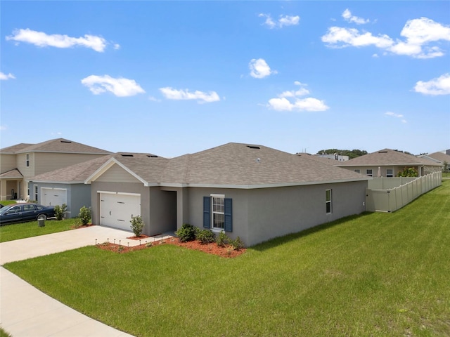 489 Panaro Ln, Haines City, FL 33844 - ranch-style house with stucco siding, concrete driveway, a shingled roof, and a garage