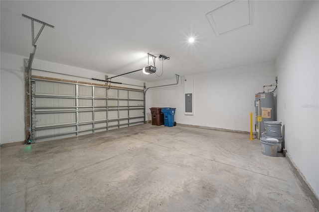 489 Panaro Ln, Haines City, FL 33844 - garage with electric water heater, electric panel, a garage door opener, and concrete block wall