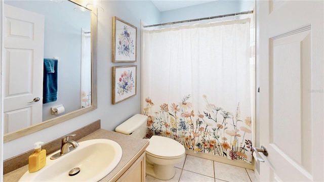 14723 Pine Cone Trl, Clermont, FL 34711 - bathroom with vanity, tile patterned floors, and a shower with curtain