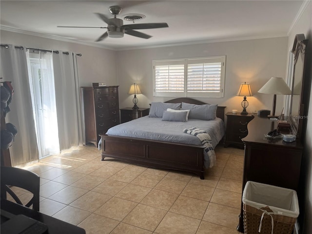 1120 SE 6th Ter, Pompano Beach, FL 33060 - bedroom featuring light tile patterned flooring, ornamental molding, and a ceiling fan