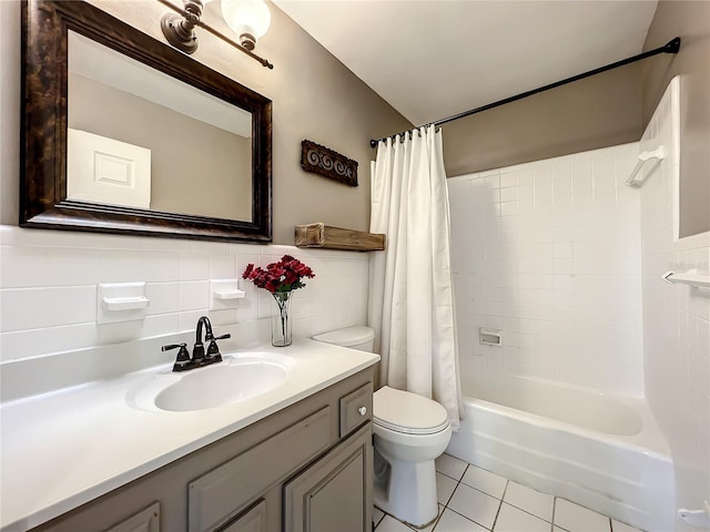 249 Spartan Dr, Maitland, FL 32751 - bathroom featuring tile walls, tile patterned floors, shower / bathtub combination with curtain, and vanity