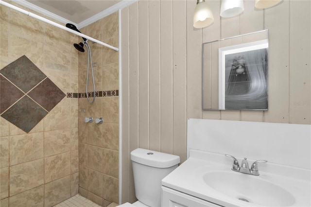 1753 NW 44th St, Ocala, FL 34475 - bathroom featuring vanity, a tile shower, toilet, and crown molding