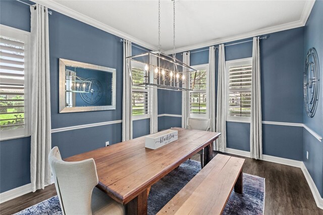 25537 High Hampton Cir, Sorrento, FL 32776 - dining area with a chandelier, wood finished floors, healthy amount of natural light, and crown molding