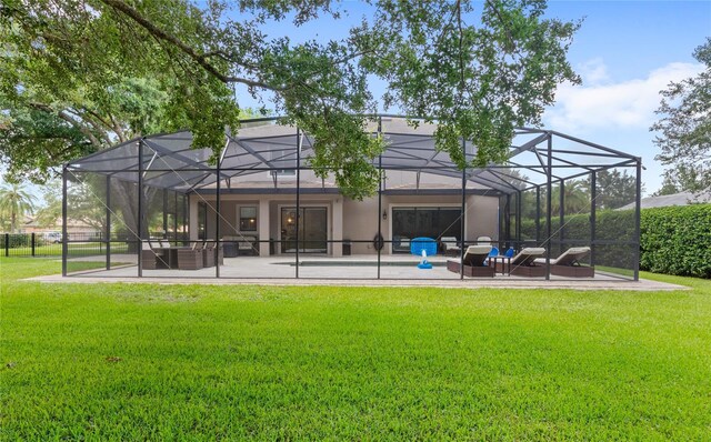 25537 High Hampton Cir, Sorrento, FL 32776 - back of house with a patio area, a lawn, a lanai, a pool, and stucco siding