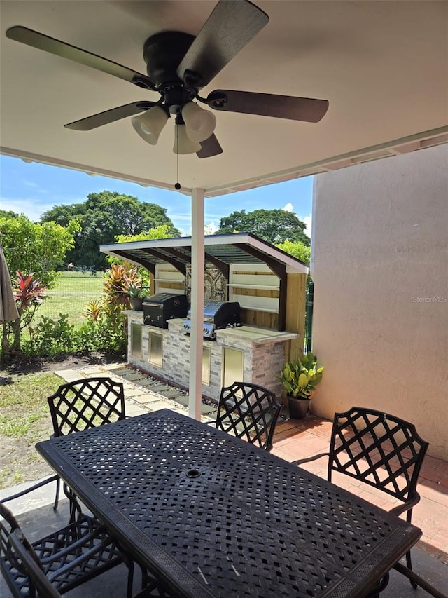 3869 Sienna Greens Ter, Lauderhill, FL 33319 - view of patio featuring outdoor dining space, exterior kitchen, and a ceiling fan